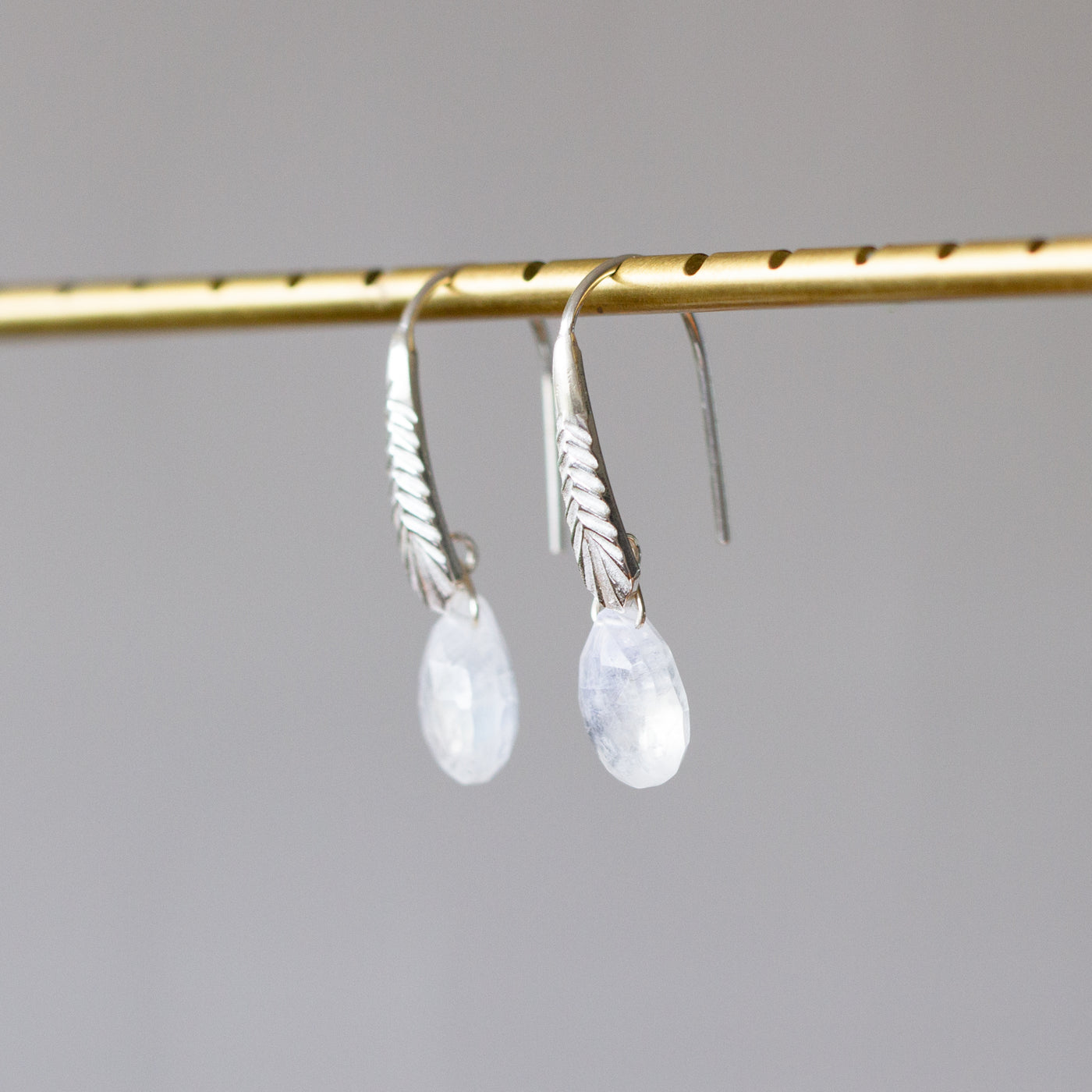 Silver Herringbone Gemstone Drops in Moonstone