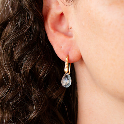 Aquamarine Herringbone Gemstone Drop Earrings in Vermeil on a model