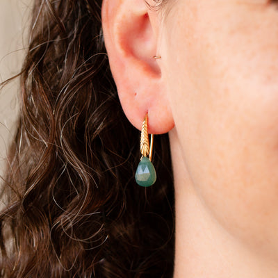 Grandidierite Herringbone Gemstone Drop Earrings in Vermeil on a model
