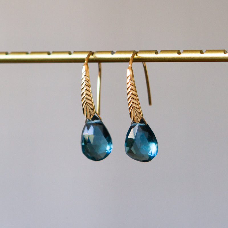 London Blue Topaz Herringbone Gemstone Drop Earrings in Vermeil side angle