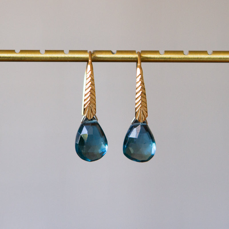London Blue Topaz Herringbone Gemstone Drop Earrings in Vermeil front angle