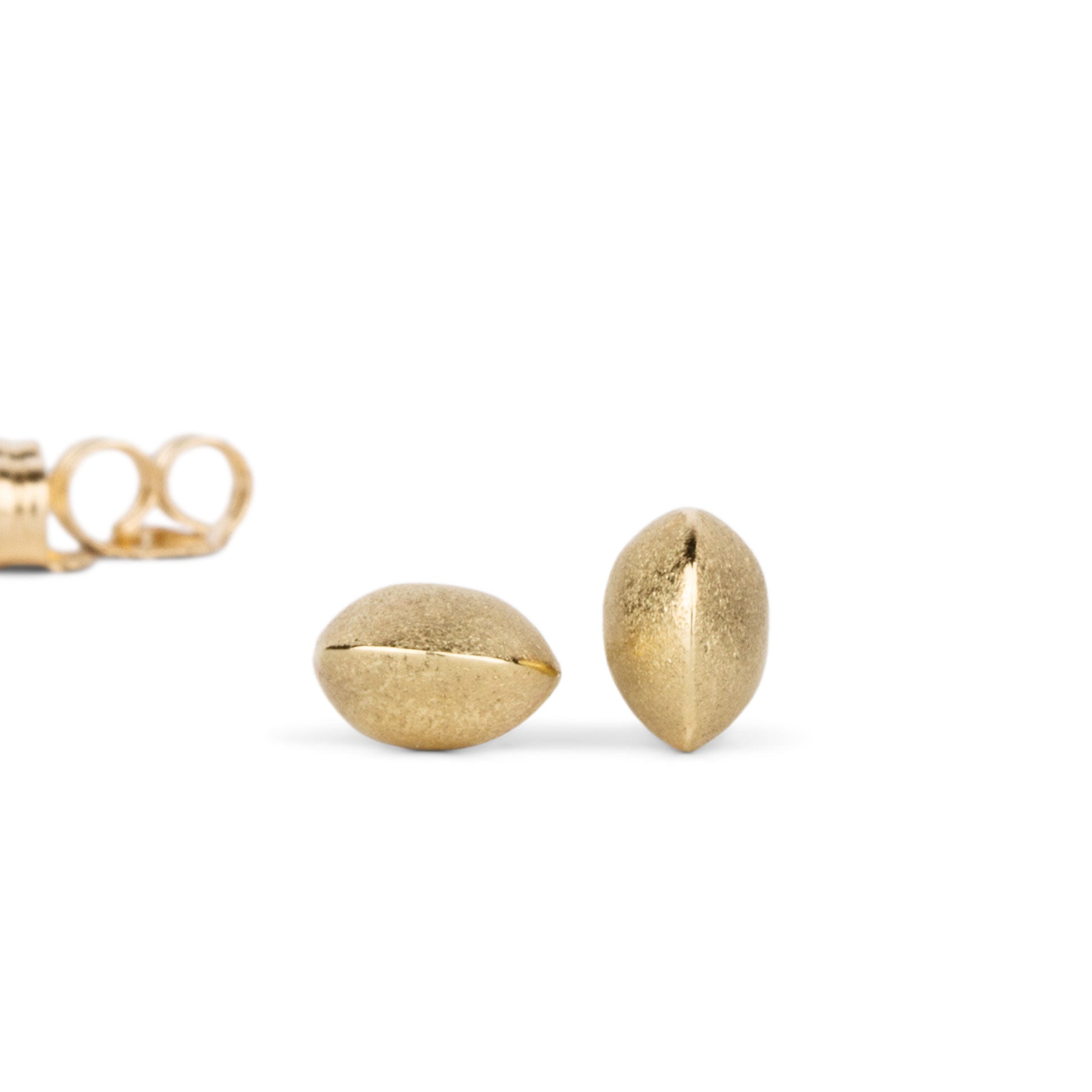 Yellow Gold Dewdrop Studs on a white background, front angle