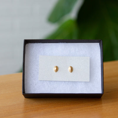 Vermeil Dewdrop Studs packaged in a gift box