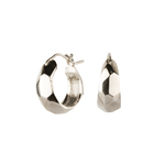 Silver Fragment Huggie Hoops on a white background, side angle