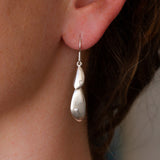 Stacked Pebble Dangle Earrings in Silver