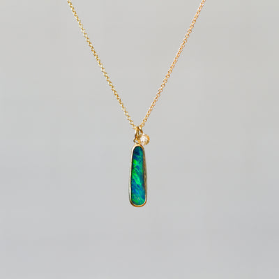 Australian Opal Gold Theia Necklace on a plain background, front angle