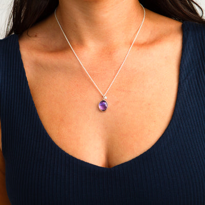 Rose Cut Amethyst Silver Theia Necklace #4 on a model