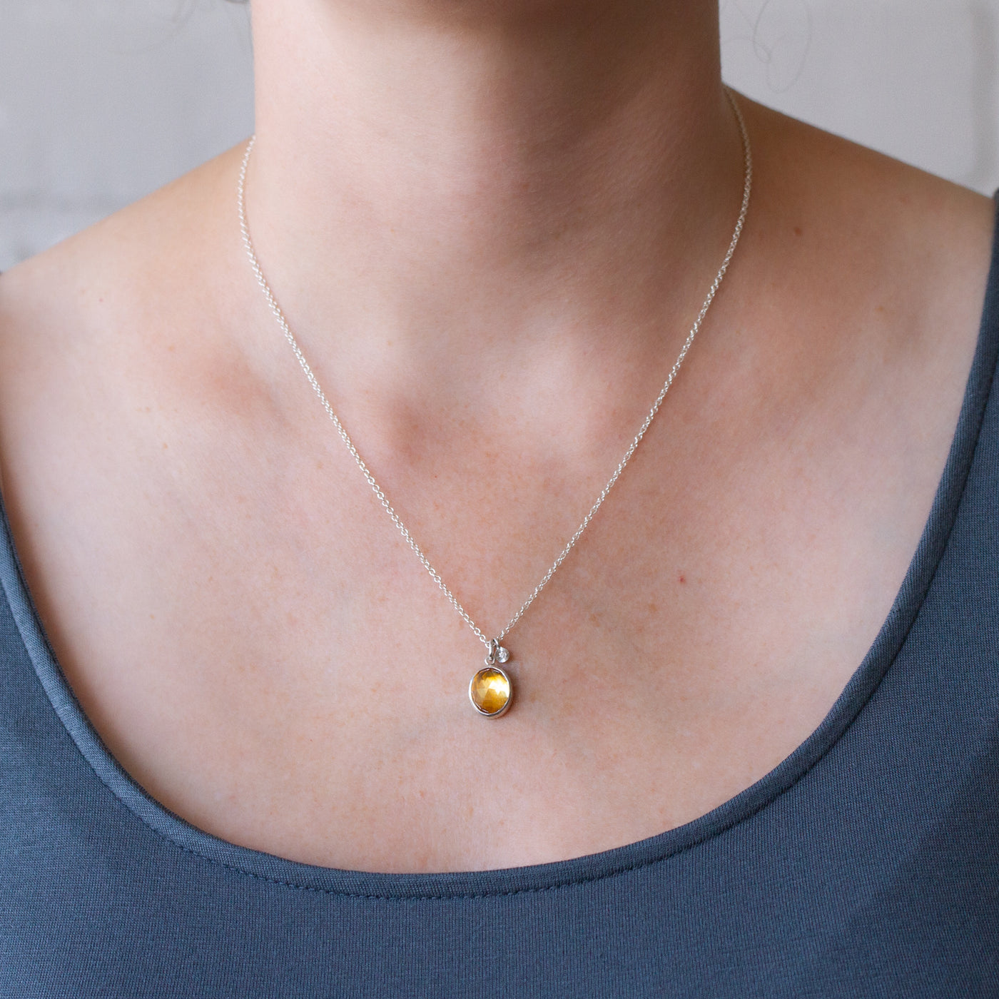 Citrine Theia Necklace in Sterling Silver on a model