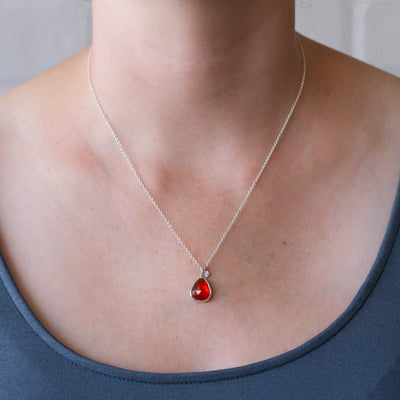 Fire Opal Theia Necklace in Sterling Silver on a model