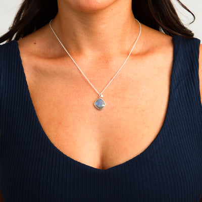 Rose Cut Labradorite Silver Theia Necklace #12 on a model