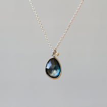 London Blue Topaz Silver Theia Necklace #11 in front of a plain background, front facing