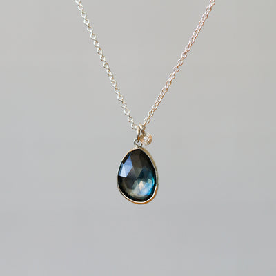 London Blue Topaz Silver Theia Necklace #11 in front of a plain background, front facing