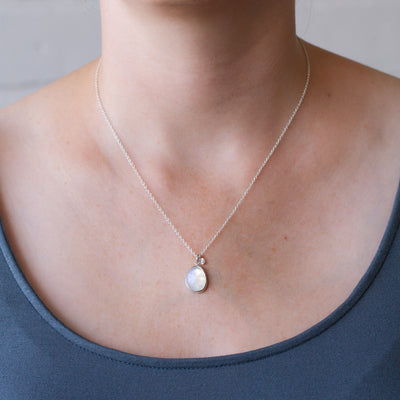 Moonstone Theia Necklace in Sterling Silver on a model