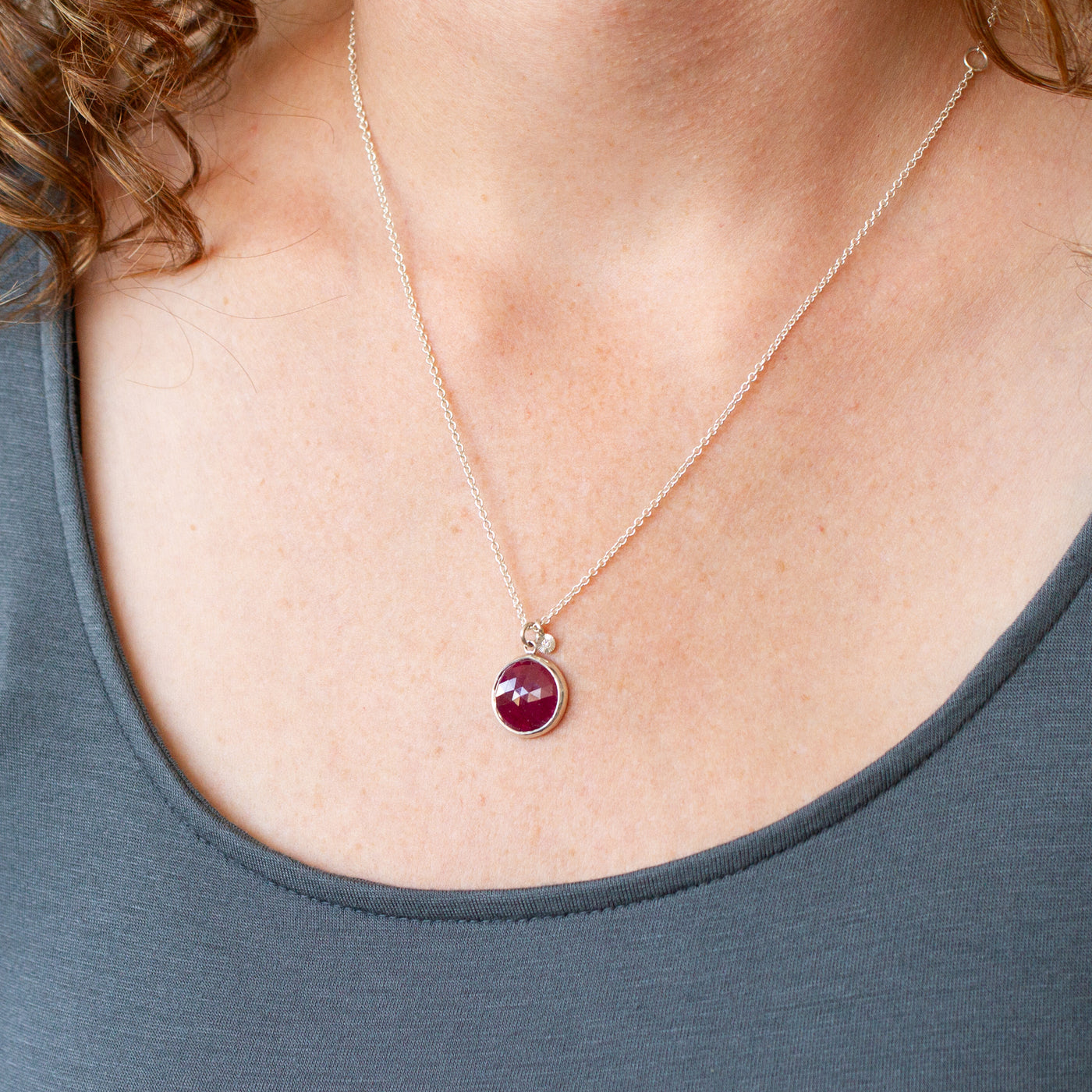 Rose Cut Ruby Sterling Silver Theia Necklace