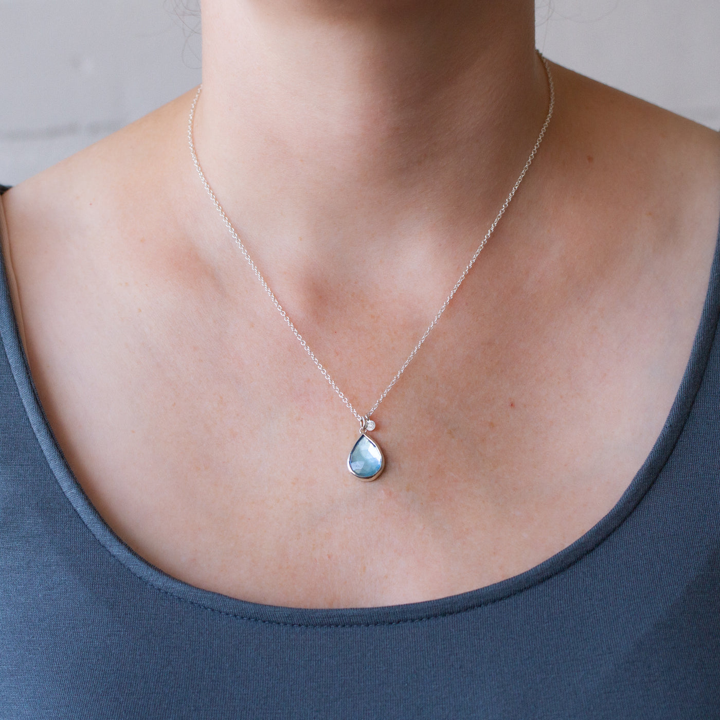 Swiss Blue Topaz Theia Necklace in Sterling Silver #1 on a model