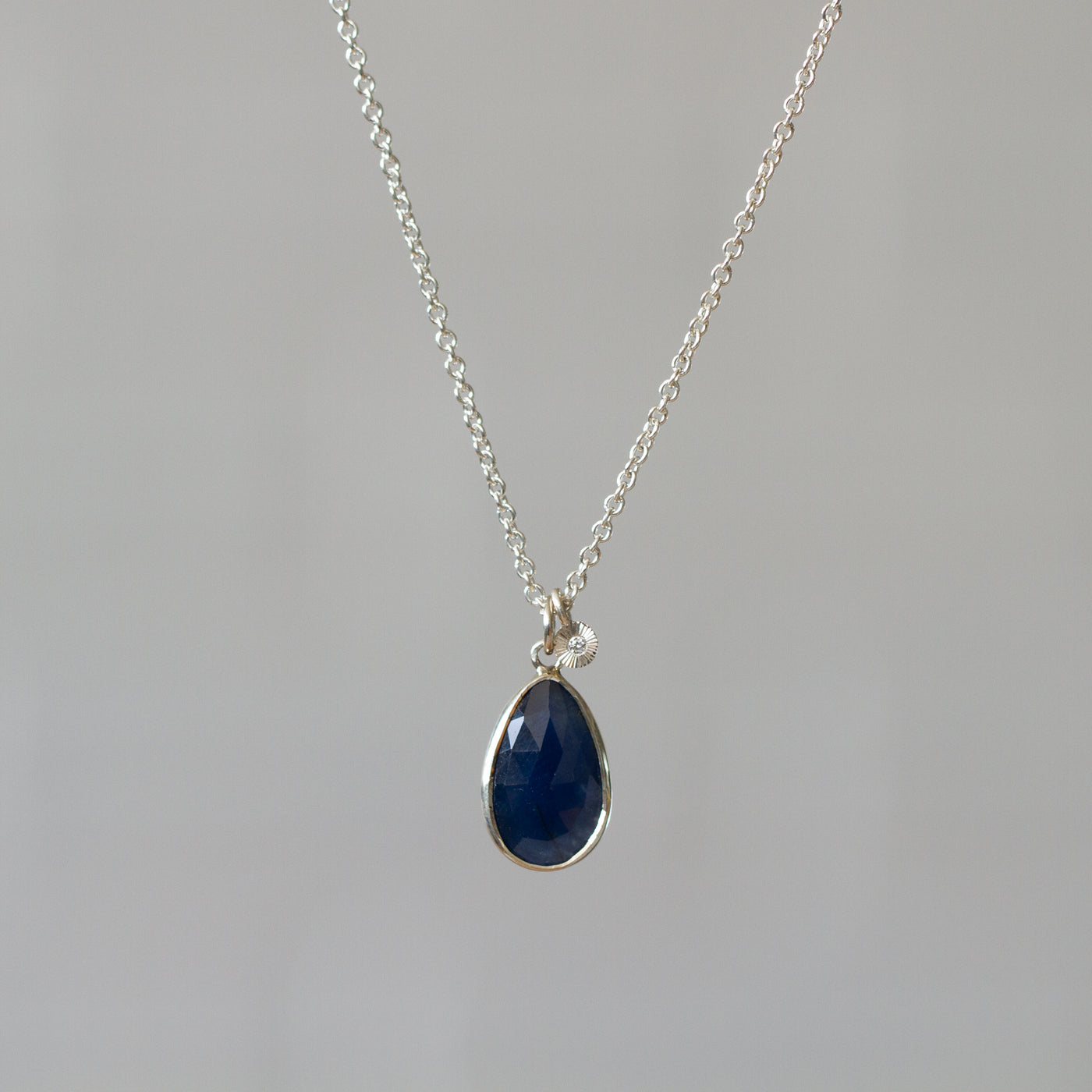 Blue Sapphire Sterling Silver Theia Necklace front angle