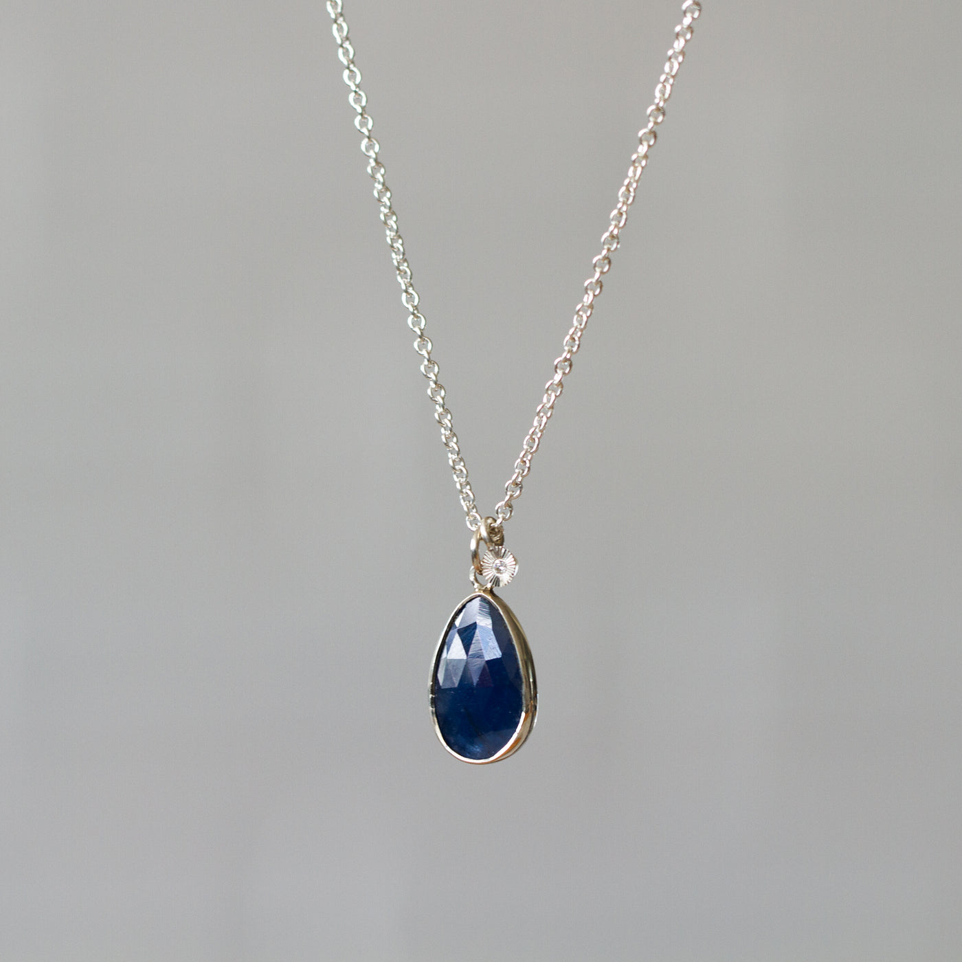 Blue Sapphire Sterling Silver Theia Necklace side angle