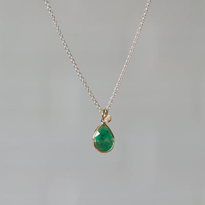 Emerald Sterling Silver and 14K Yellow Gold Theia Necklace #2 front angle