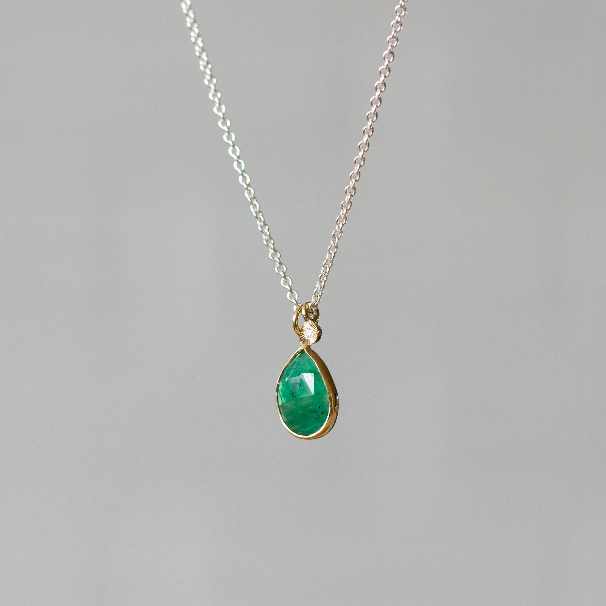 Emerald Sterling Silver and 14K Yellow Gold Theia Necklace #2 side angle
