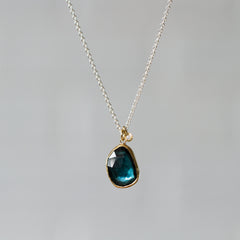 London Blue Topaz Sterling Silver and 14K Yellow Gold Theia Necklace #2 front angle