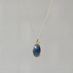 Blue Sapphire Sterling Silver and 14K Yellow Gold Theia Necklace front angle