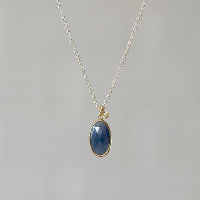 Blue Sapphire Sterling Silver and 14K Yellow Gold Theia Necklace front angle