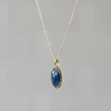Blue Sapphire Sterling Silver and 14K Yellow Gold Theia Necklace side angle