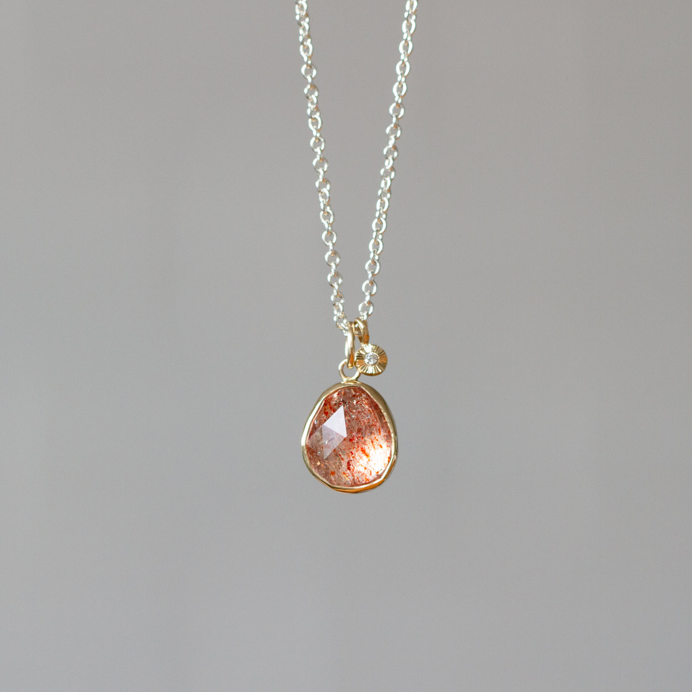 Sunstone, Silver, and Gold Theia Necklace