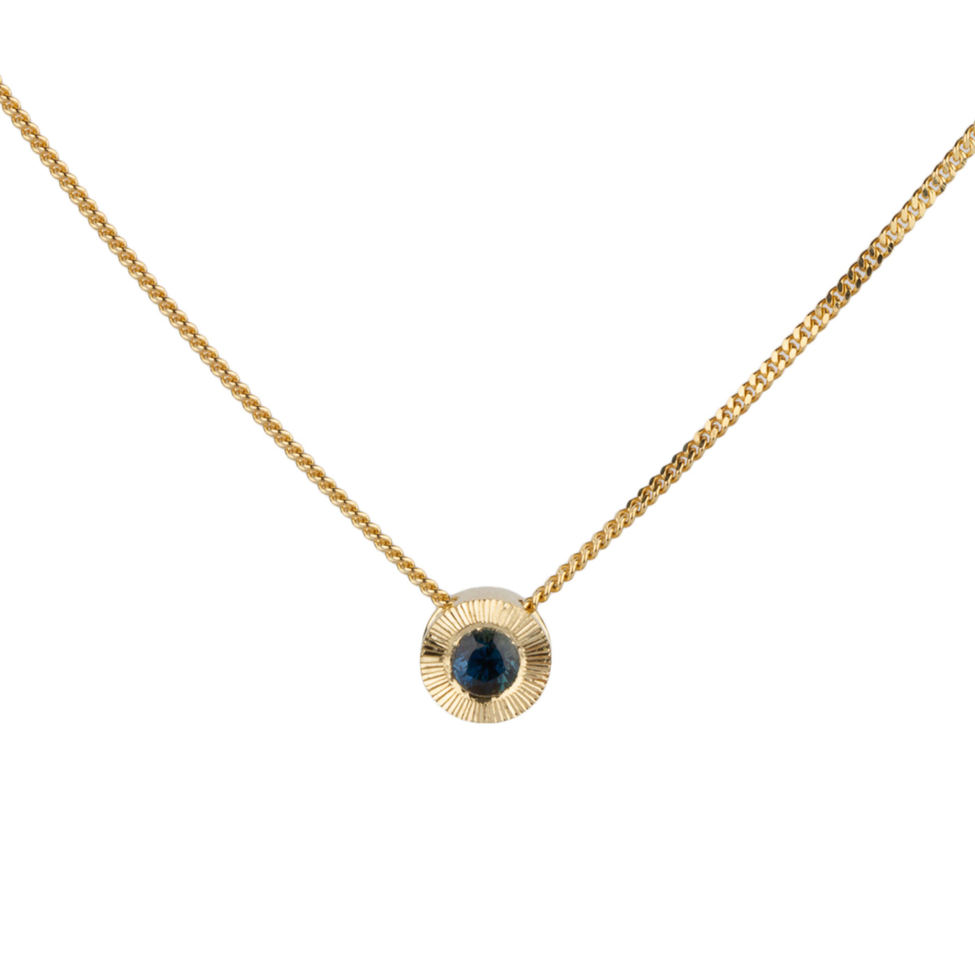 Small Aurora Blue Sapphire Necklace in Yellow Gold