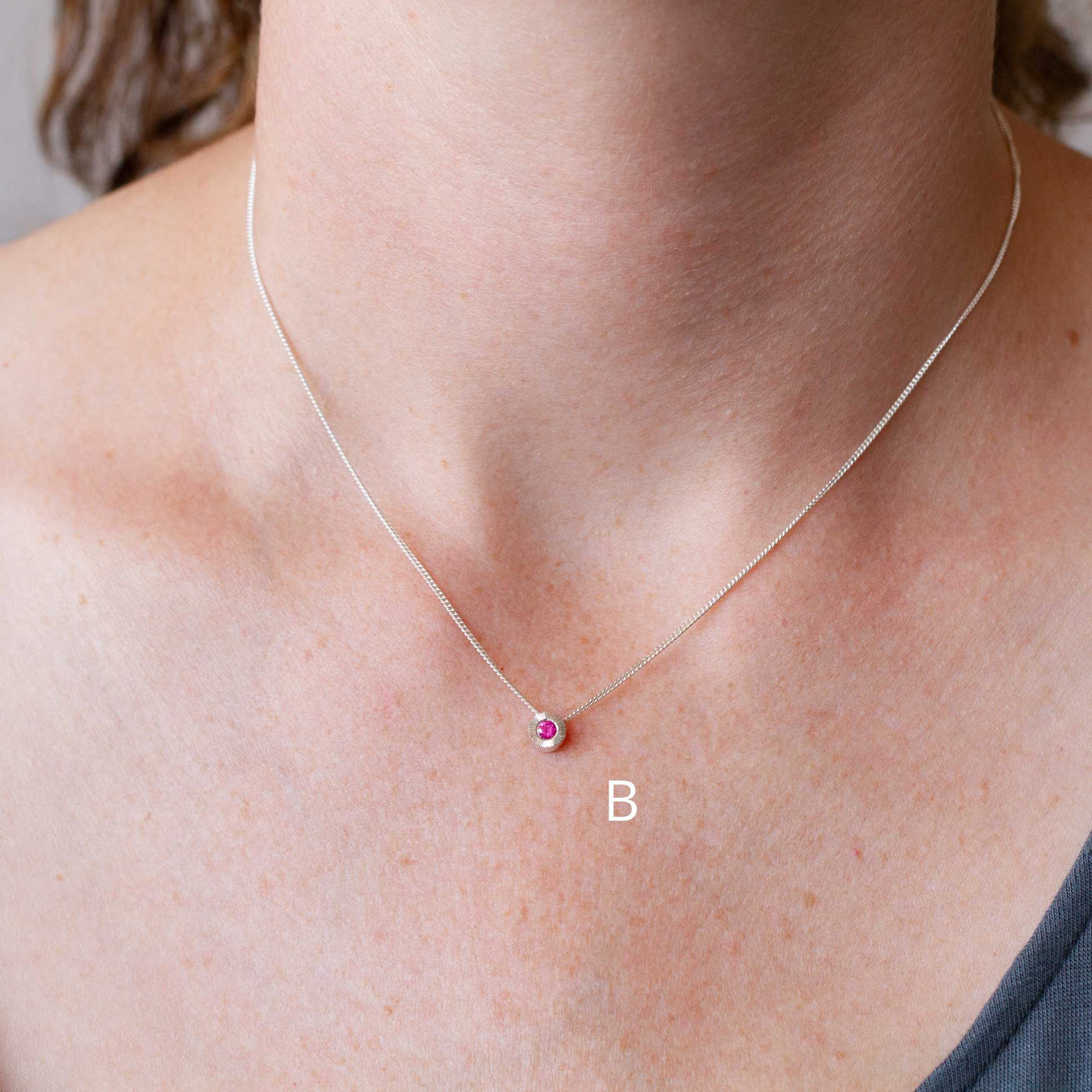 Small Aurora Birthstone Necklace - July - Ruby