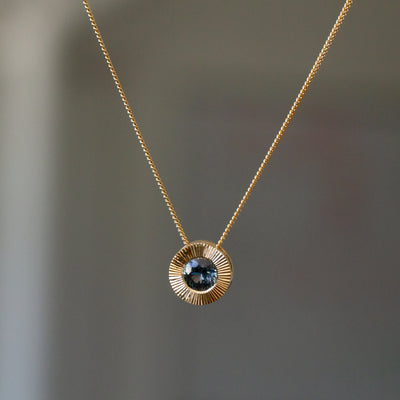 14ky Aurora Slide Pendant Necklace with .59ct Blue-Green Montana Sapphire