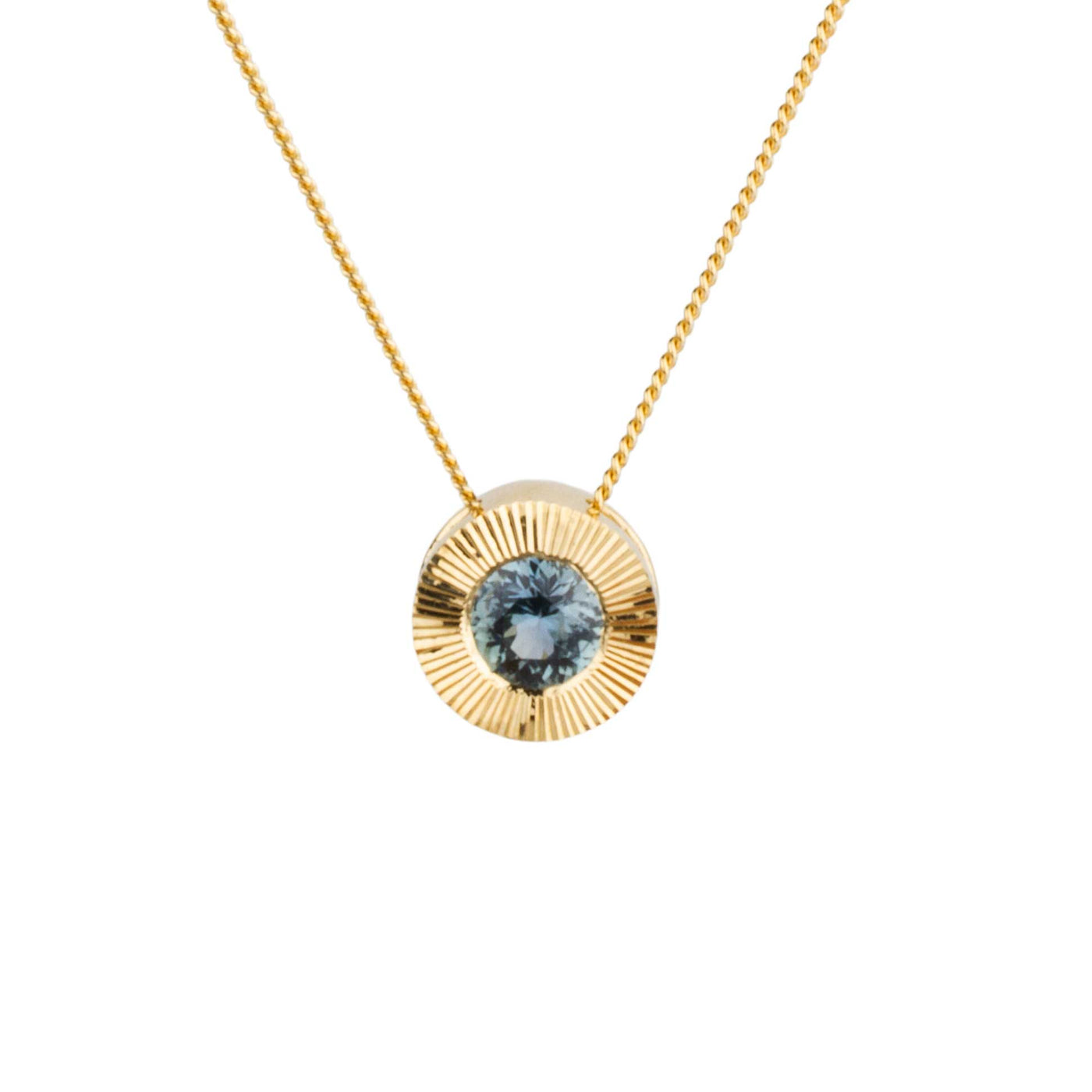 14ky Aurora Slide Pendant Necklace with .59ct Blue-Green Montana Sapphire