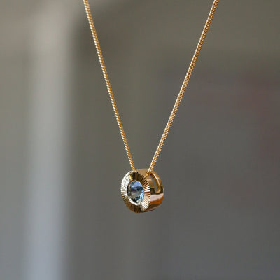 14ky Aurora Slide Pendant necklace with .68ct Light Blue Montana Sapphire