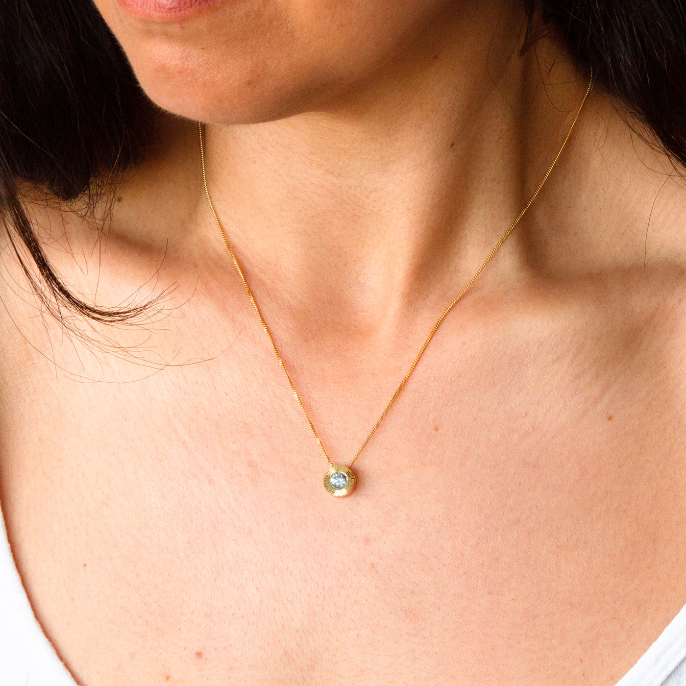 14ky Aurora Slide Pendant necklace with .68ct Light Blue Montana Sapphire