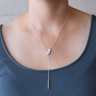 Moonstone Selene Lariat Necklace in Sterling Silver #1 on a model