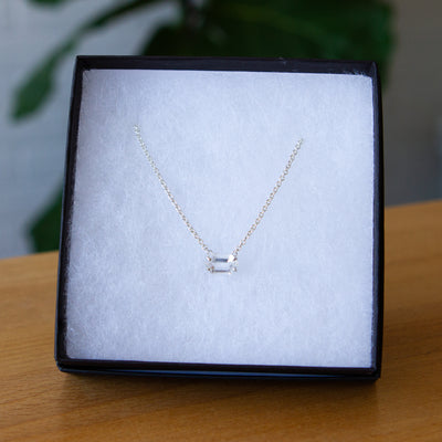 Emerson Quartz Necklace in Silver packaged in a jewelry box