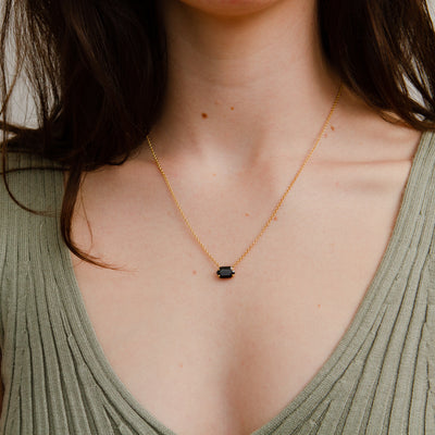 Emerson Black Garnet Necklace in Vermeil modeled on a neck