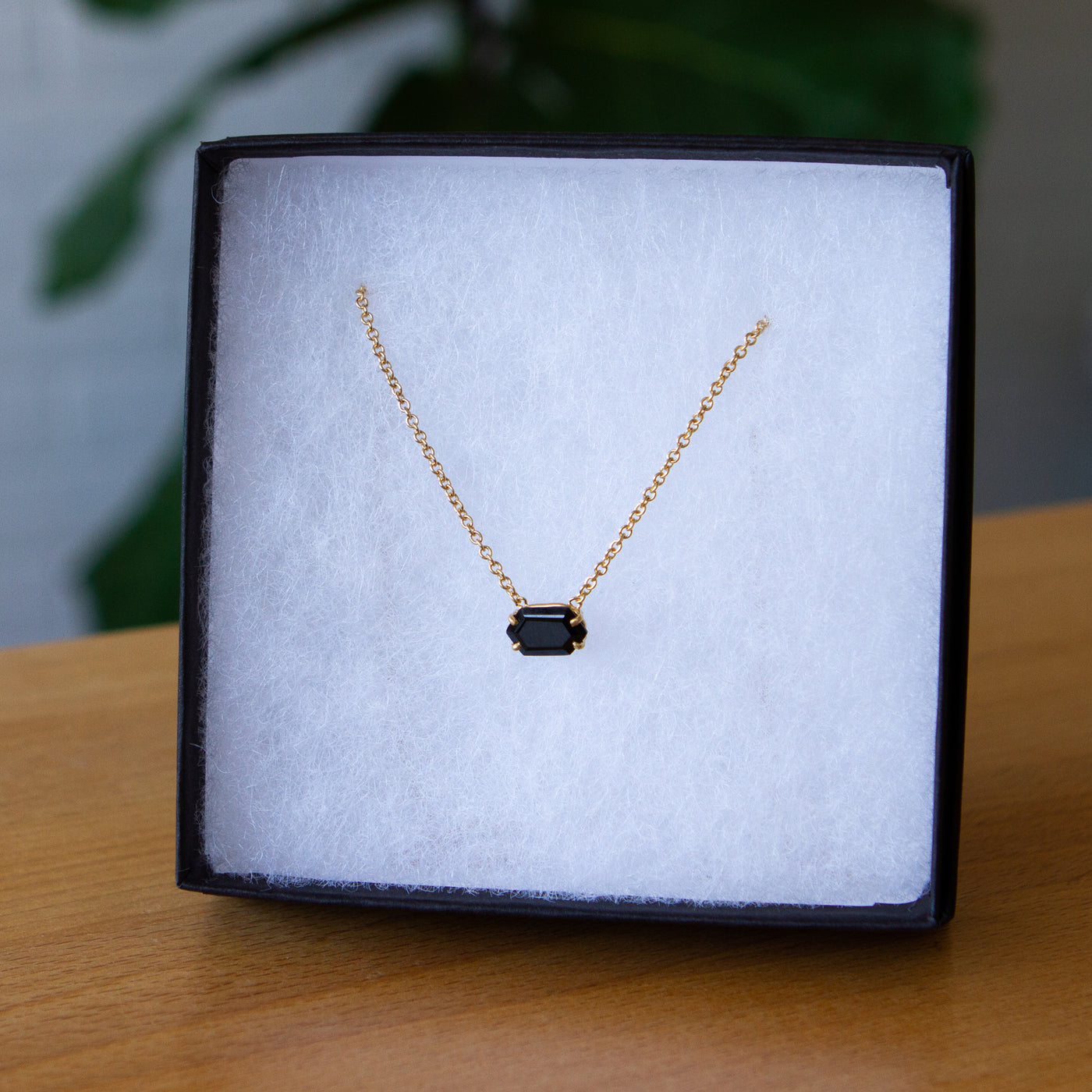 Emerson Black Garnet Necklace in Vermeil packaged in a jewelry box