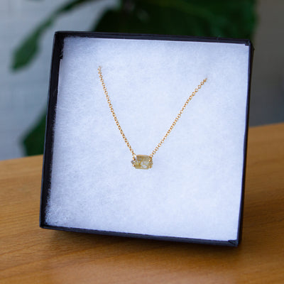 Emerson Rutilated Quartz Necklace in Vermeil packaged in a jewelry box