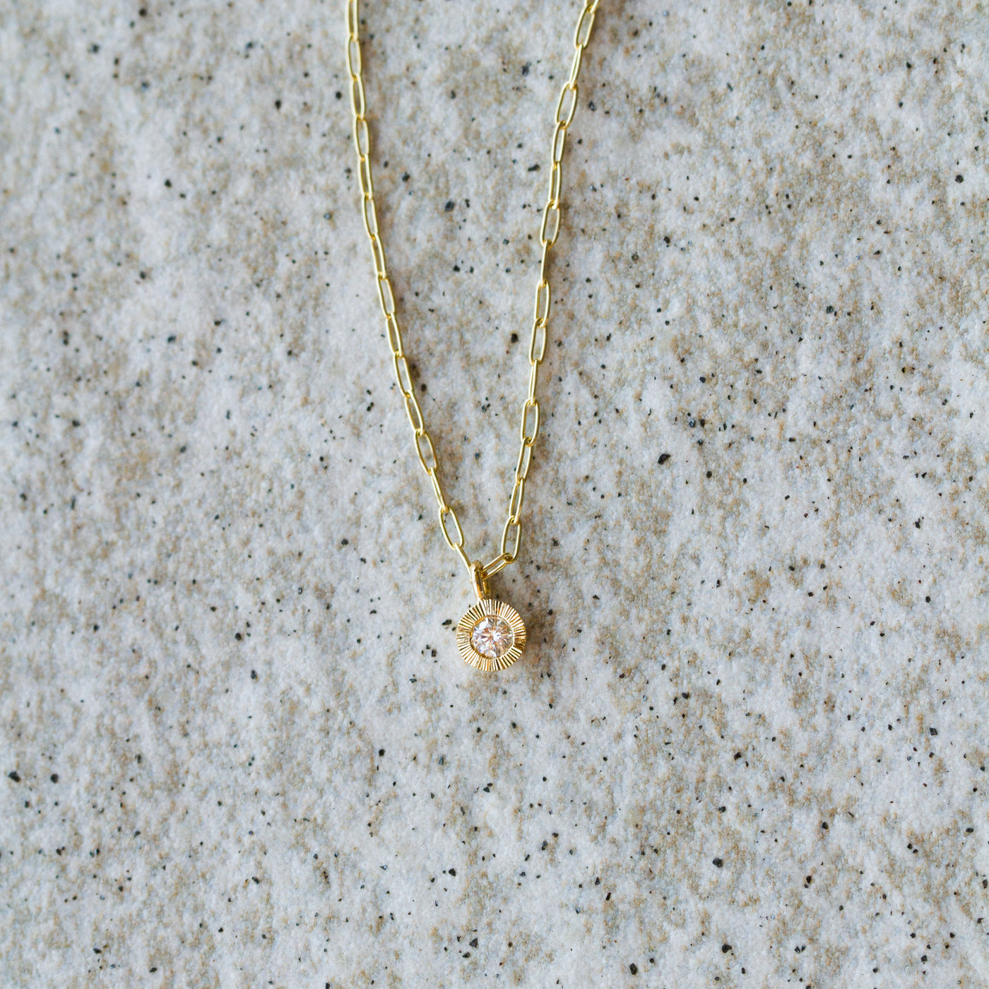 Aurora Drop Pendant with Diamond on Paperclip Chain in Yellow Gold