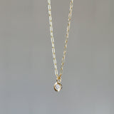 Aurora Drop Pendant with Diamond on Paperclip Chain in Yellow Gold