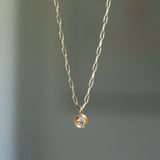 Aurora Drop Pendant with Diamond on Paperclip Chain in Yellow Gold