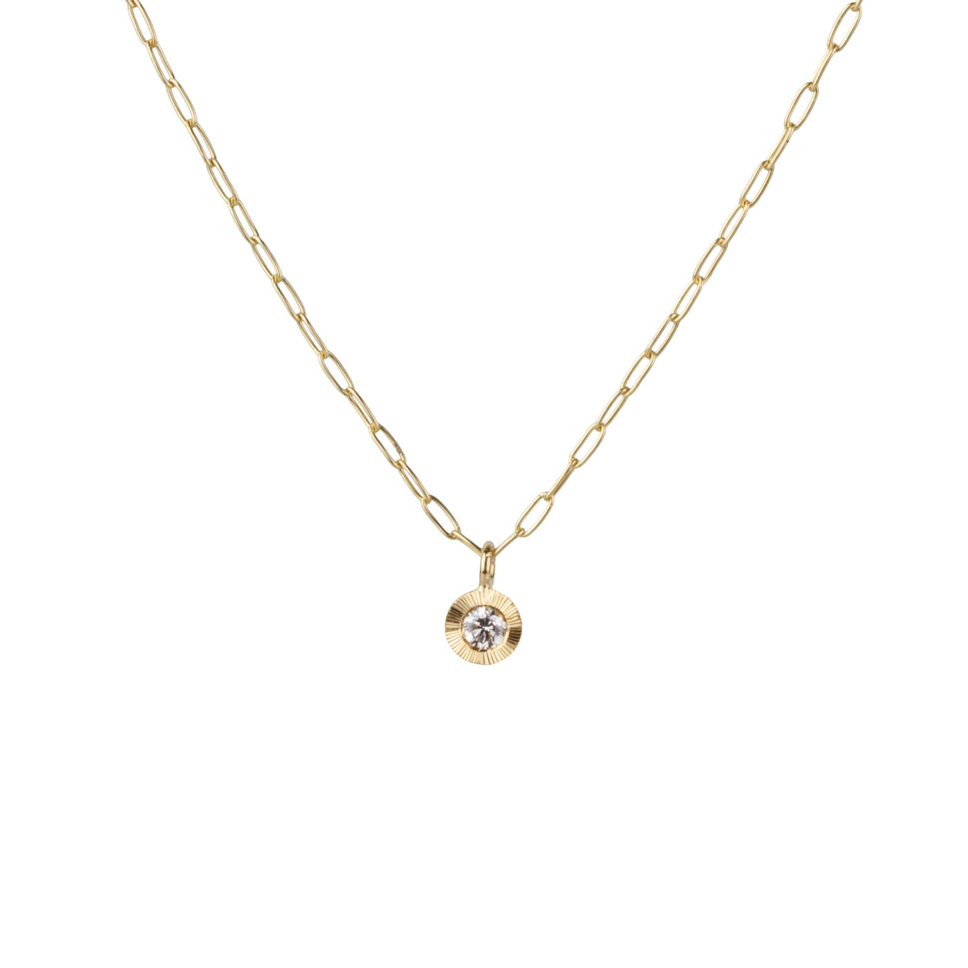 Aurora Drop Pendant with Diamond on Paperclip Chain in Yellow Gold