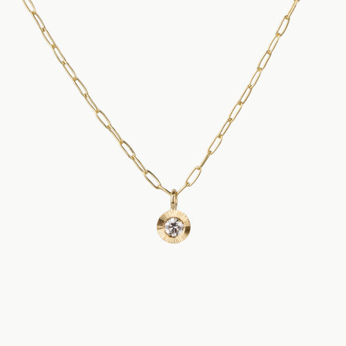 Aurora Drop Pendant with Diamond on Paperclip Chain in Yellow Gold