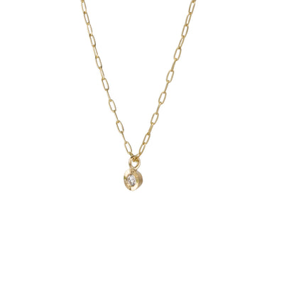 Aurora Drop Pendant with Diamond on Paperclip Chain in Yellow Gold