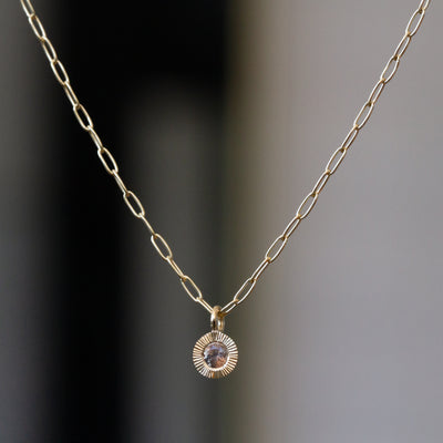 14KY Small Aurora Drop Pendant with Pink Montana Sapphire
