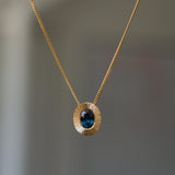 North/South Oval Aurora Pendant Necklace with .80ct Blue Oval Montana Sapphire