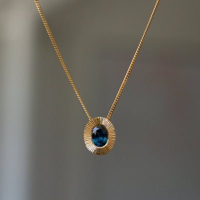 North/South Oval Aurora Pendant Necklace with .80ct Blue Oval Montana Sapphire