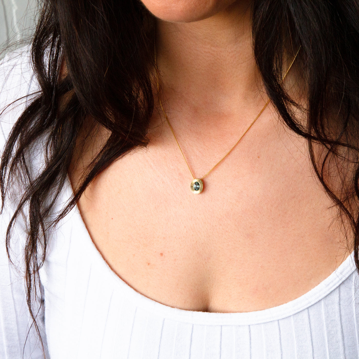 North/South Oval Aurora Pendant Necklace with .65ct light teal Oval Montana Sapphire
