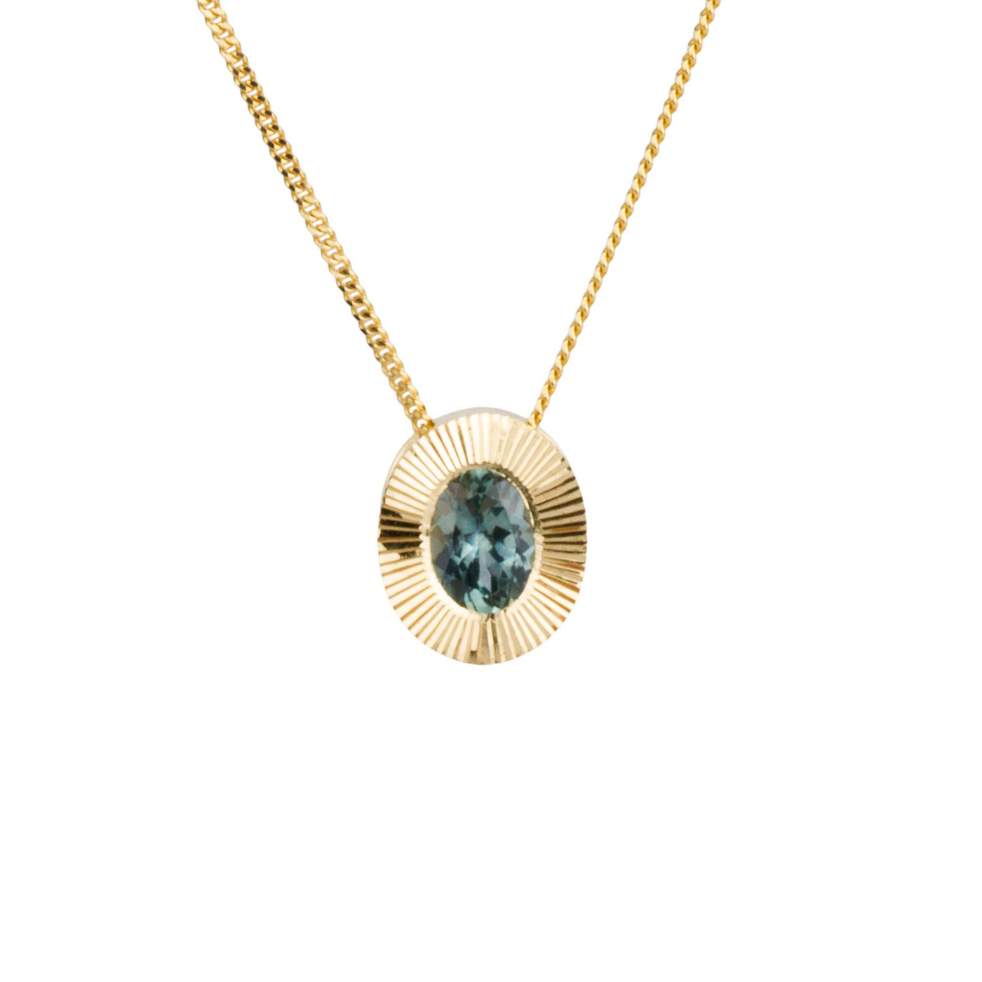 North/South Oval Aurora Pendant Necklace with .65ct light teal Oval Montana Sapphire